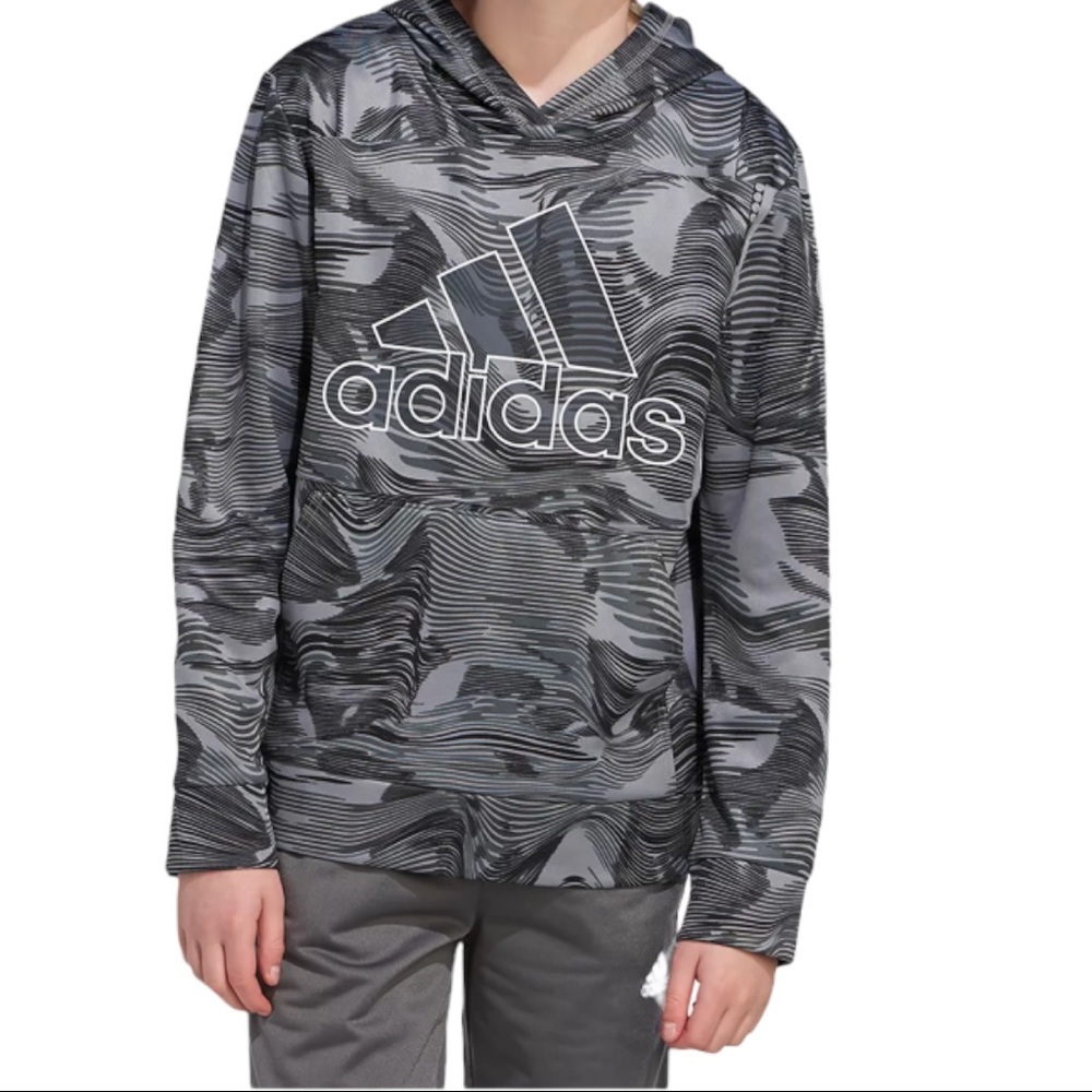 Adidas Warp Camo Badge of Sport Hoodie Sweatshirt Gray Black Large